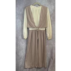 Vintage 70's Verona Midi Secretary Dress Beige  Cream Women's Size Medium w Vest